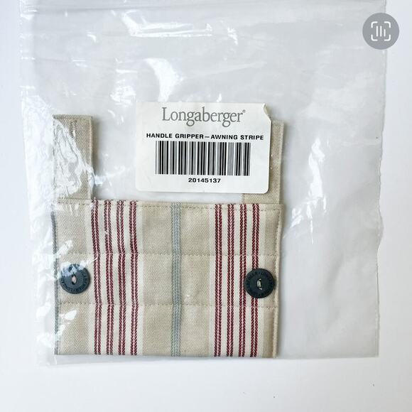 Longaberger Basket Handle Gripper Awning Stripe Buttons Tan Red 20145137 - Picture 1 of 3
